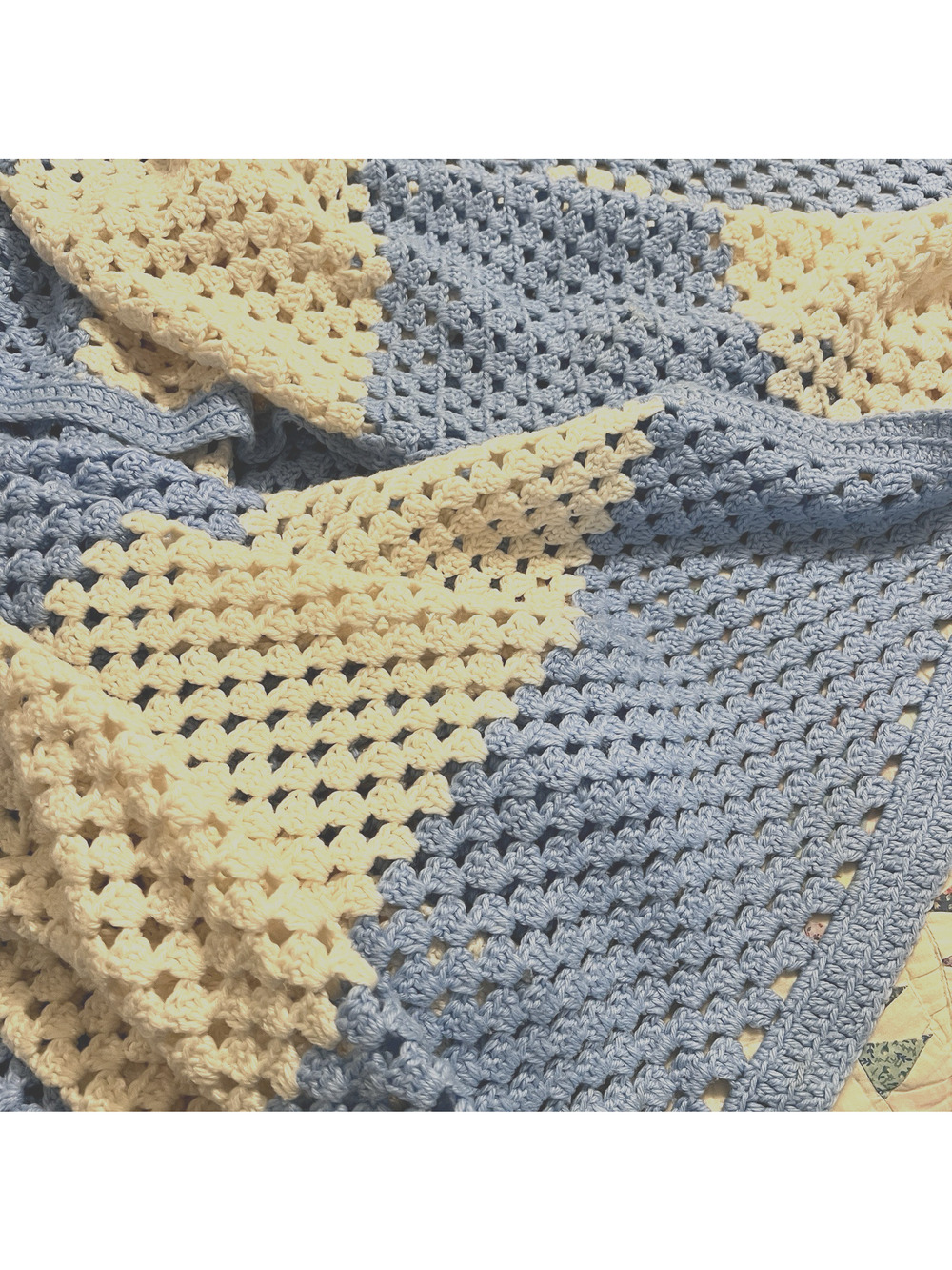 Blue White Stripe Afghan 117 x 80 Large Handmade Crochet Blanket Couch Throw